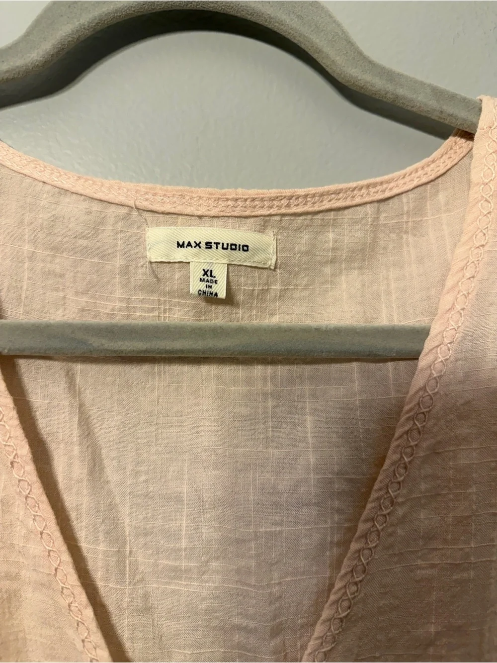 Max Studio Light Peach V-Neck Tie-Front Blouse - Picture 3 of 7